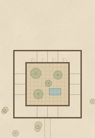 Courtyard Plan, Architectural Line Art wallpaper for iPhone Duo