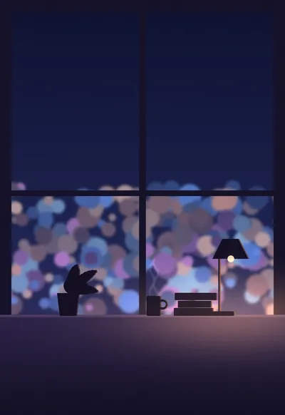 Desk by the Window, Lo-fi Night City wallpaper for iPhone Duo