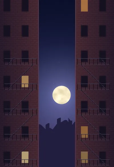 Fire Escape Moon, Lo-fi Night City wallpaper for iPhone Duo