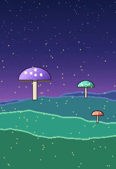 Mushroom Meadow, Pixel Art wallpaper for iPhone Duo