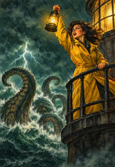 Terror at Gull Point Light, Vintage Pulp wallpaper for iPhone Duo