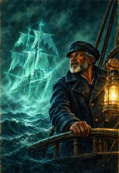 Ghost Ship of Grey Harbor, Vintage Pulp wallpaper for iPhone Duo