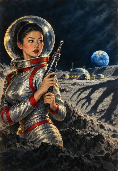 Moonbase Seven, Vintage Pulp wallpaper for iPhone Duo
