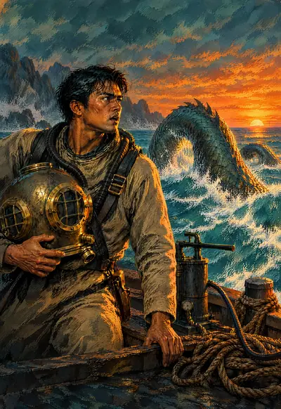 Serpent of the Deep, Vintage Pulp wallpaper for iPhone Duo