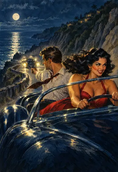 Coast Road Getaway, Vintage Pulp wallpaper for iPhone Duo