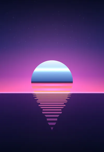 Chrome Sunset, Synthwave wallpaper for iPhone Duo