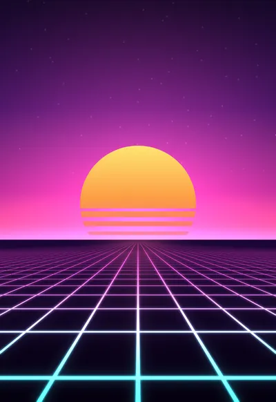 Grid Horizon, Synthwave wallpaper for iPhone Duo