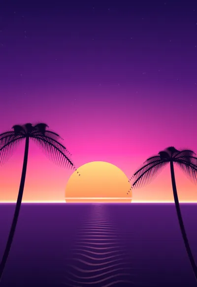 Palm Boulevard, Synthwave wallpaper for iPhone Duo